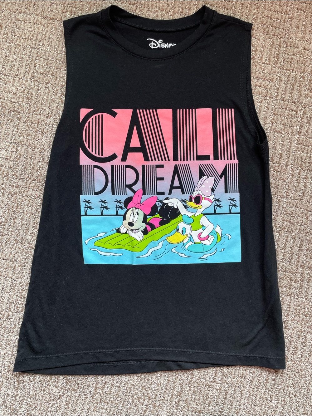 Disney Black Tank Top with Pink and Aqua 'Cali Dream' Minnie & Daisy Graphic